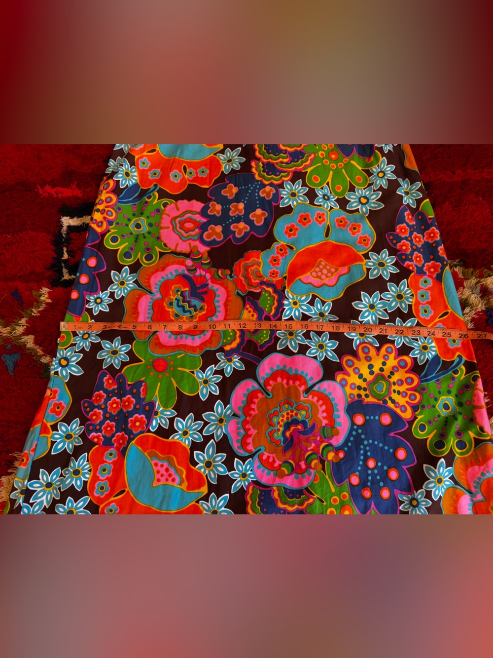 Late 1960s Early 1970s Psychedelic Floral Cotton Maxi Dress Sz XS - Picture 9 of 10